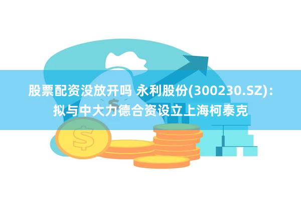 股票配资没放开吗 永利股份(300230.SZ)：拟与中大力德合资设立上海柯泰克